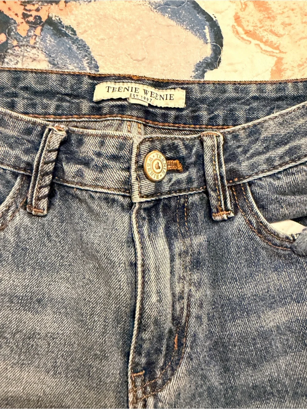 Women’s Light Blue Distressed Straight-Leg Teenie Weenie Bear Jeans